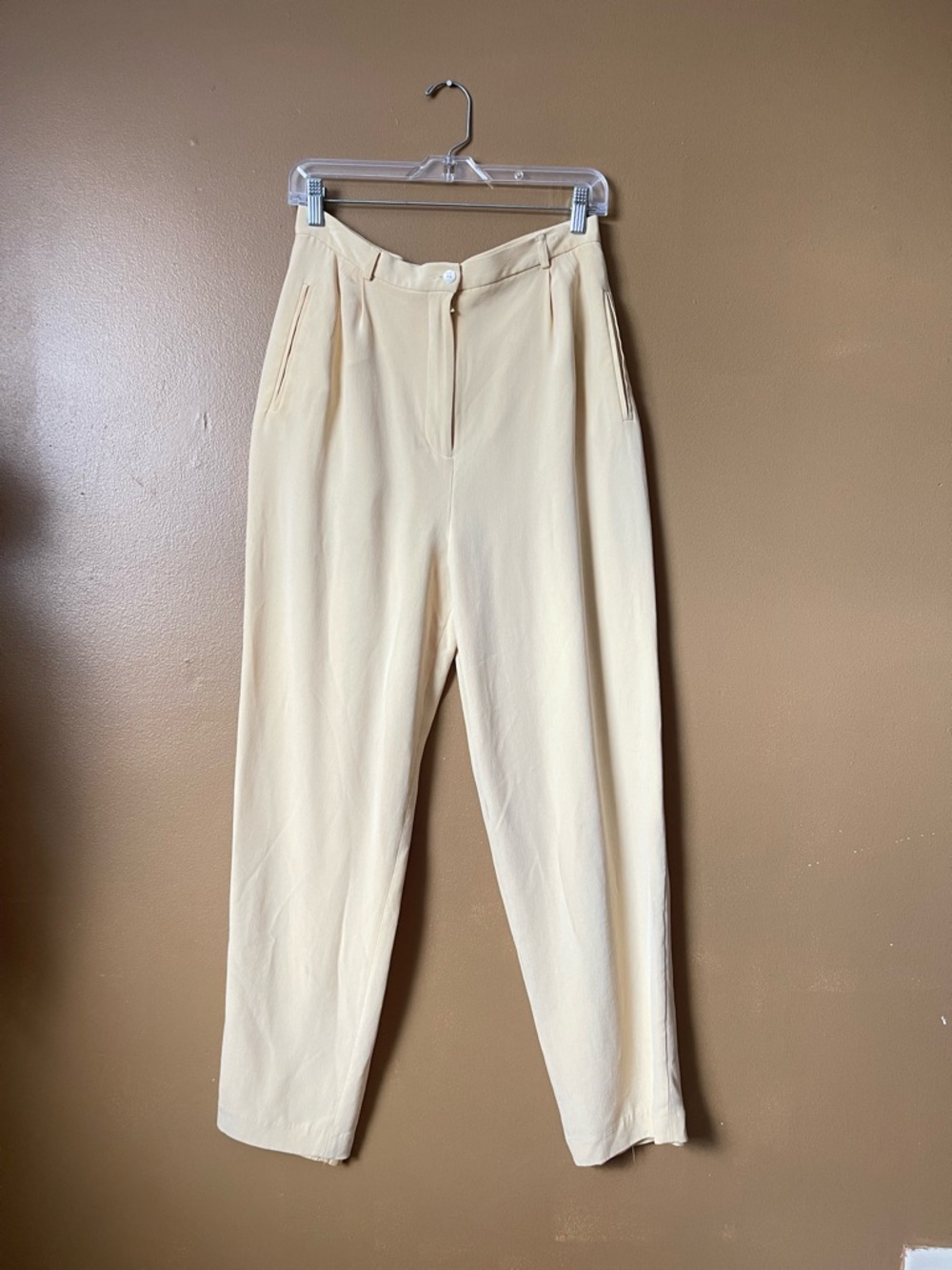 100% Silk Pale Yellow Professional Trousers VINTAGE (Natural Fiber)